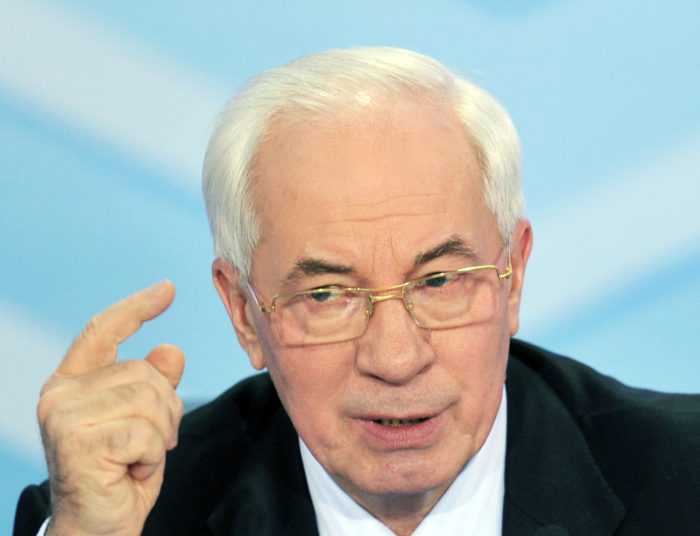 Ukraine's Prime Minister Mykola Azarov gestures during a press conference in Kiev on January 20, 2012, for the results of the year 2011. AFP PHOTO/ SERGEI SUPINSKY (Photo credit should read SERGEI SUPINSKY/AFP/Getty Images)